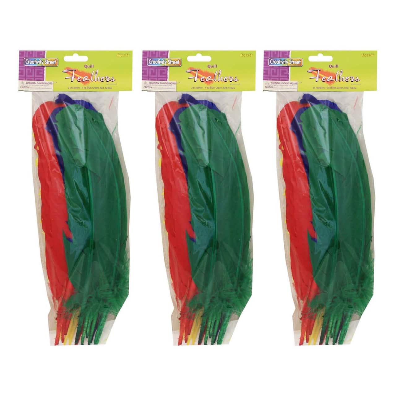 Creativity Street® 12" Assorted Color Quill Feathers, 3 Packs of 24